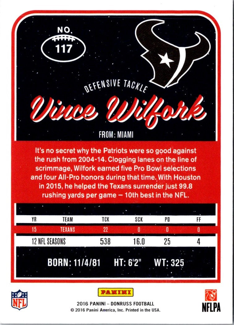 2016 Donruss Vince Wilfork