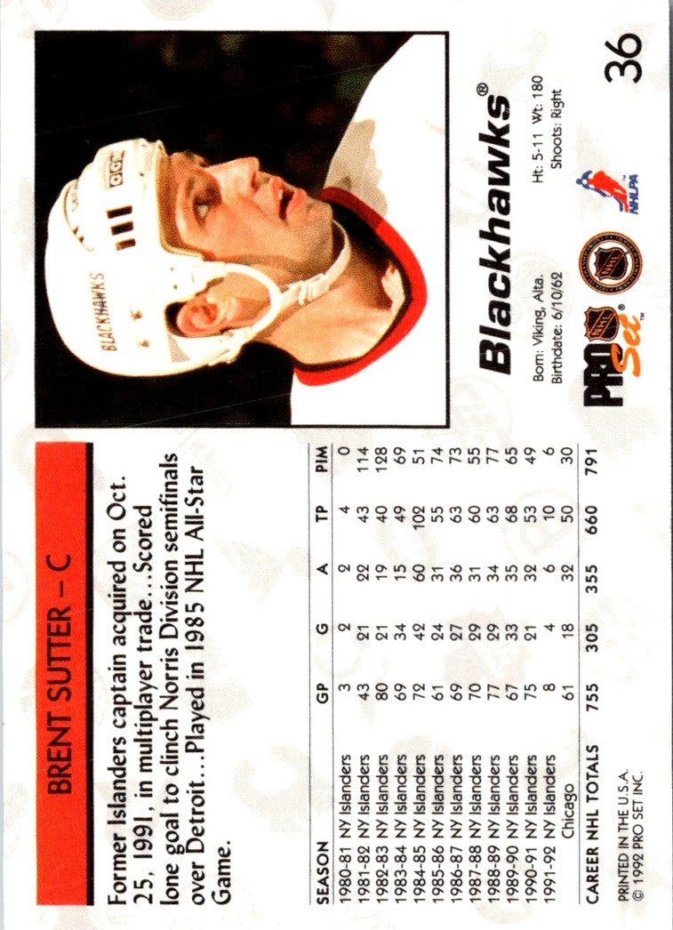 1992 Pro Set Brent Sutter