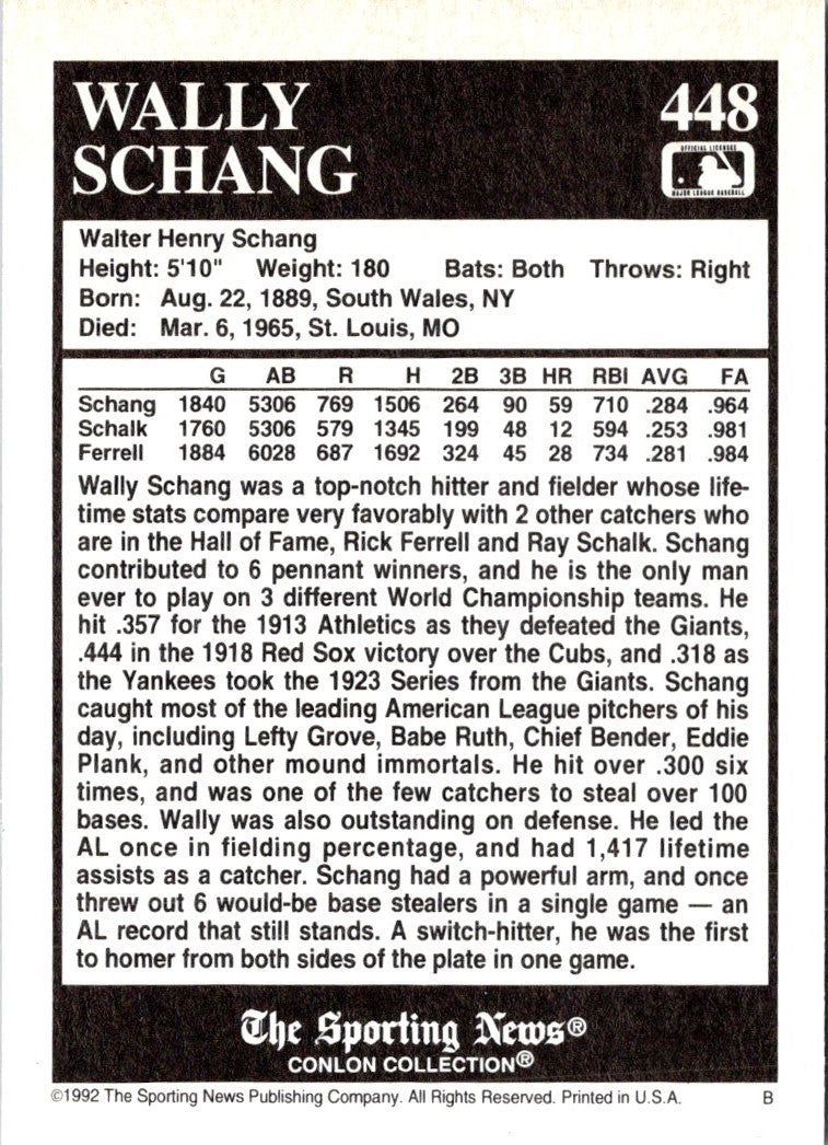 1992 Conlon Collection TSN Wally Schang