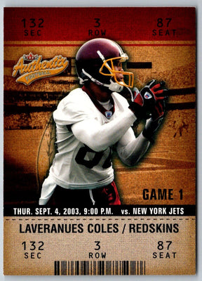 2003 Fleer Authentix Laveranues Coles #89
