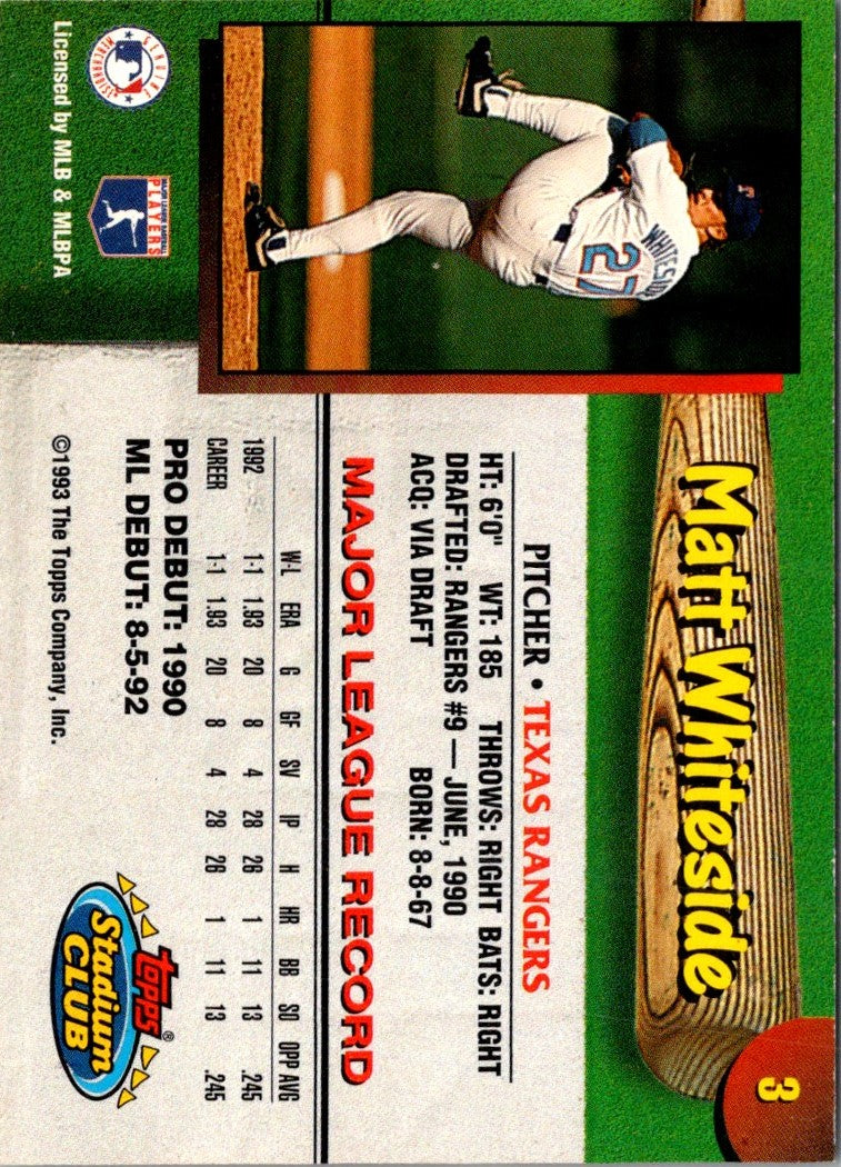 1993 Stadium Club Texas Rangers Matt Whiteside