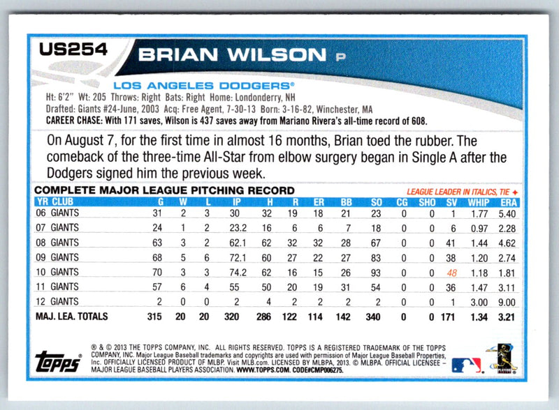 2013 Topps Update Brian Wilson