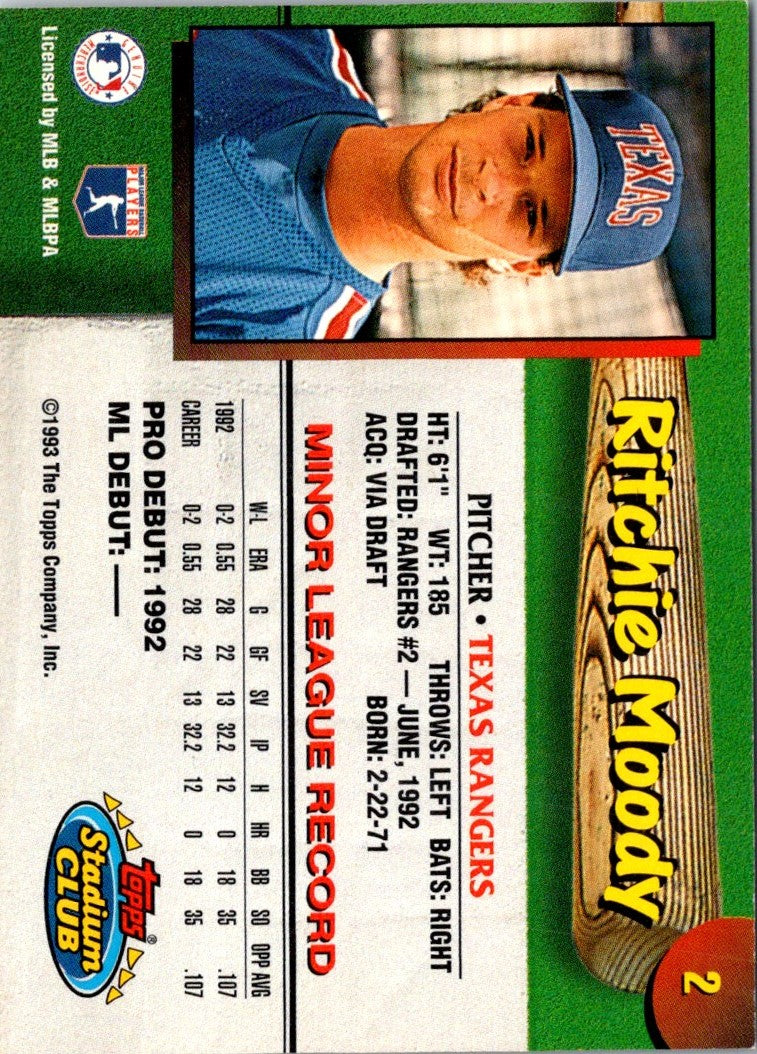1993 Stadium Club Texas Rangers Ritchie Moody