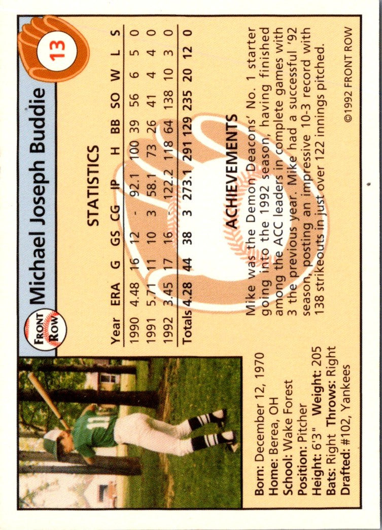 1992 Front Row Draft Picks Mike Buddie