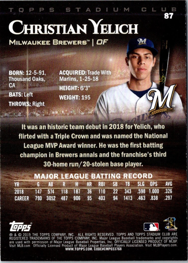 2019 Stadium Club Christian Yelich