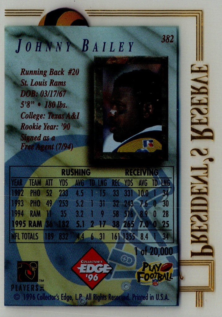 1996 Collector's Edge President's Reserve Johnny Bailey