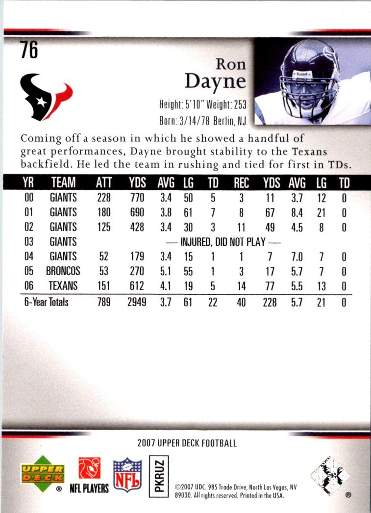 2007 Upper Deck Ron Dayne