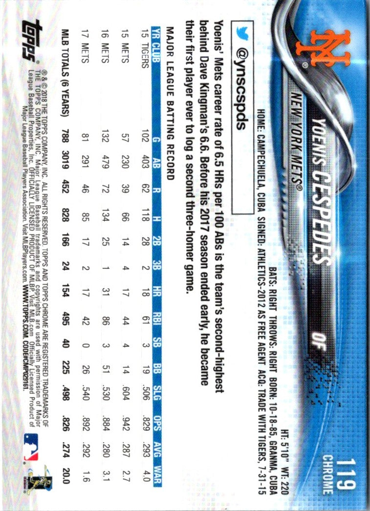 2018 Topps Chrome Yoenis Cespedes