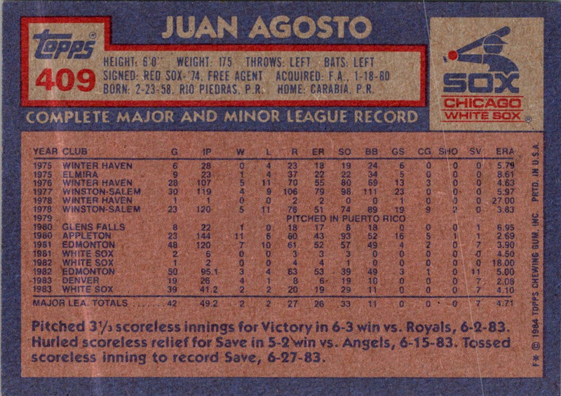 1984 Topps Juan Agosto