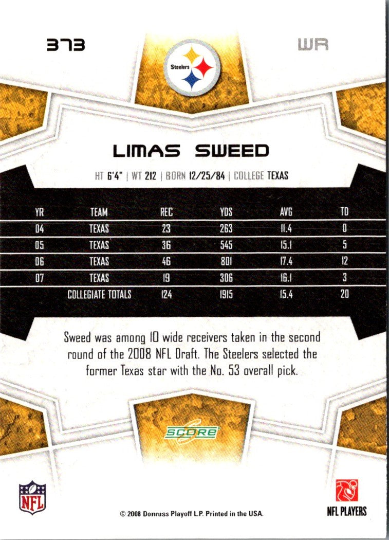 2008 Score Super Bowl XLIII Limas Sweed