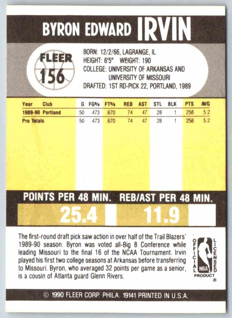 1990 Fleer Byron Irvin