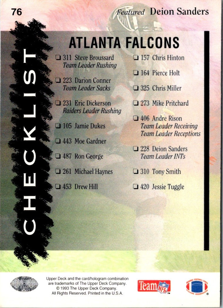 1993 Upper Deck Falcons Checklist