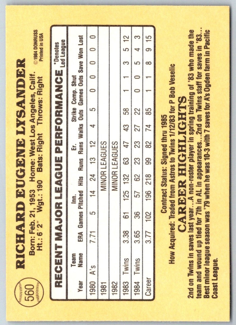 1984 Donruss Rick Lysander