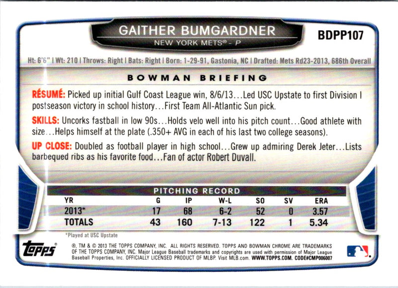 2013 Bowman Chrome Mini Gaither Bumgardner