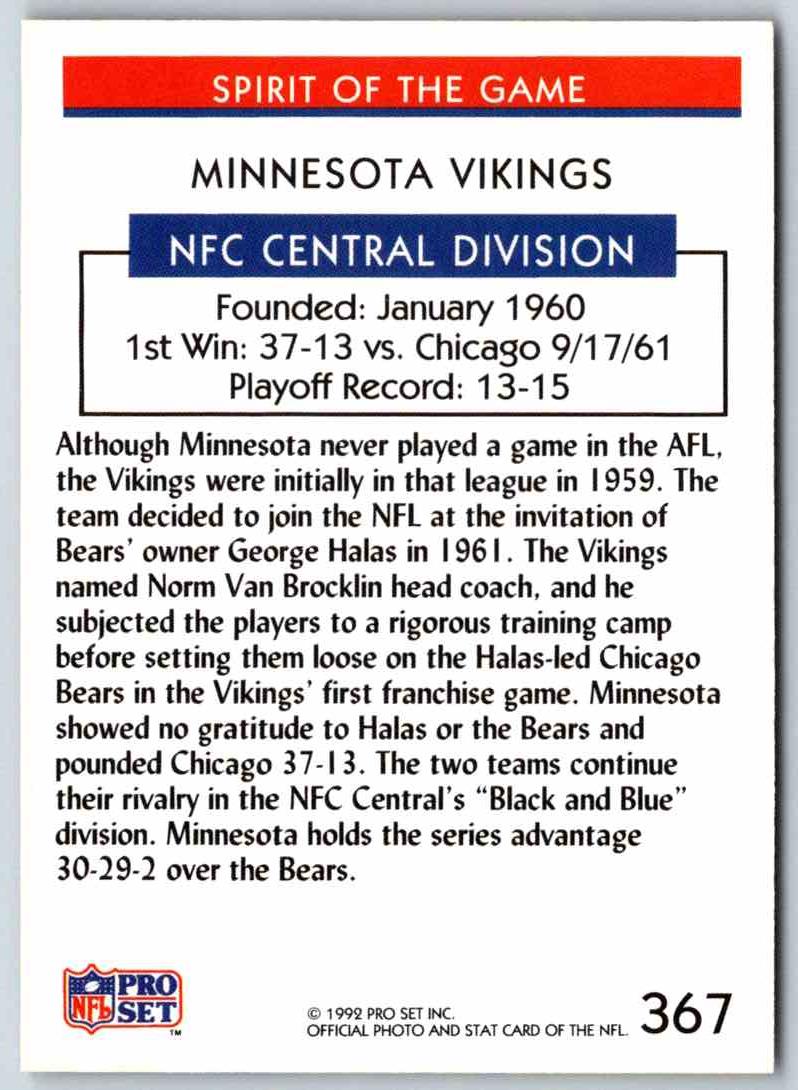 1992 Proset Minnesota Vikings