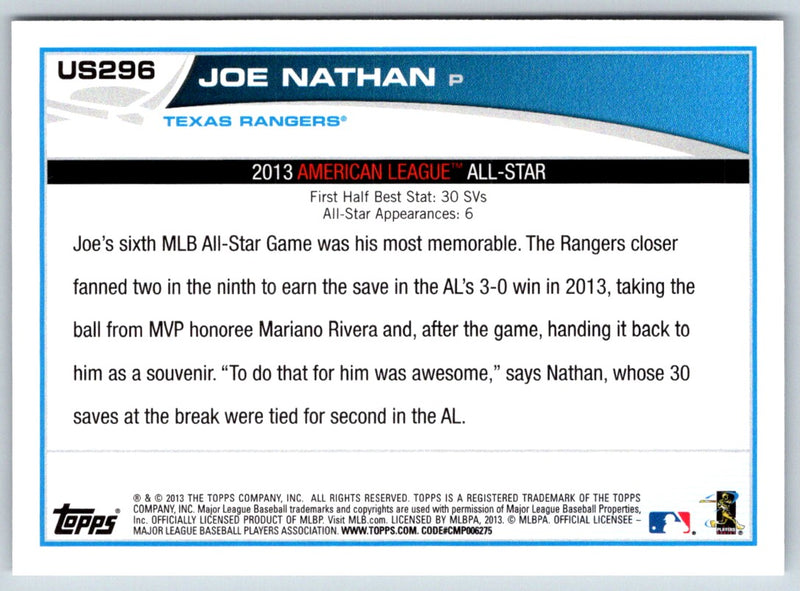 2013 Topps Update Joe Nathan