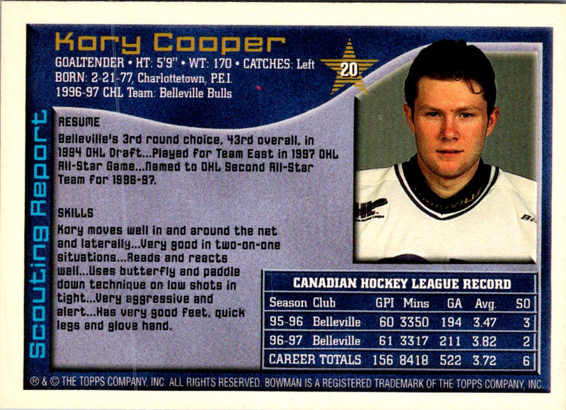 1997 Bowman CHL Kory Cooper