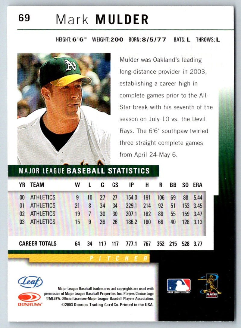 2002 Donruss Best of Fan Club Mark Mulder