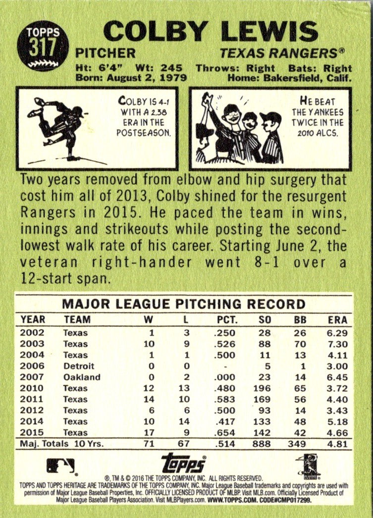 2016 Topps Heritage Colby Lewis