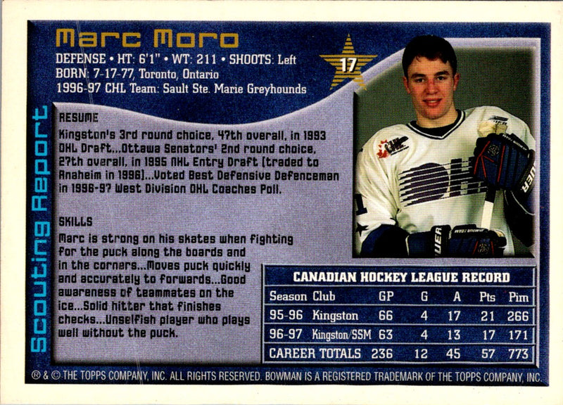 1997 Bowman CHL Marc Moro