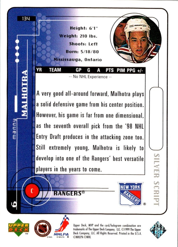 1998 Upper Deck MVP Silver Script Manny Malhotra