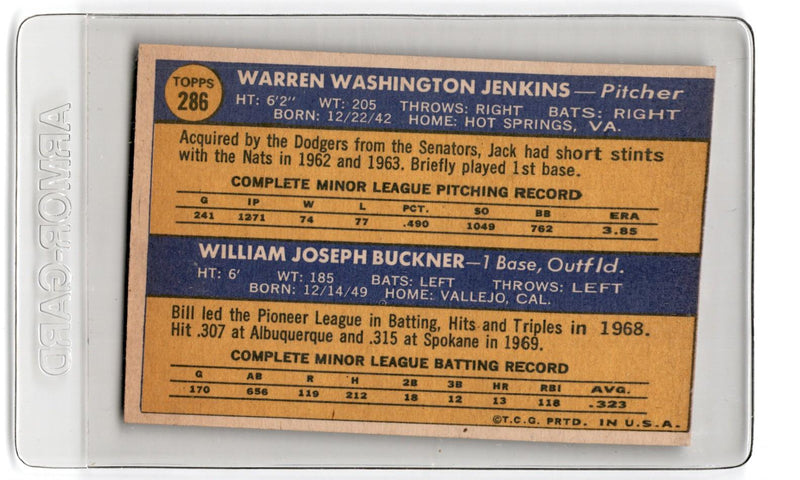 1970 Topps Dodgers Rookies - Jack Jenkins/Bill Buckner