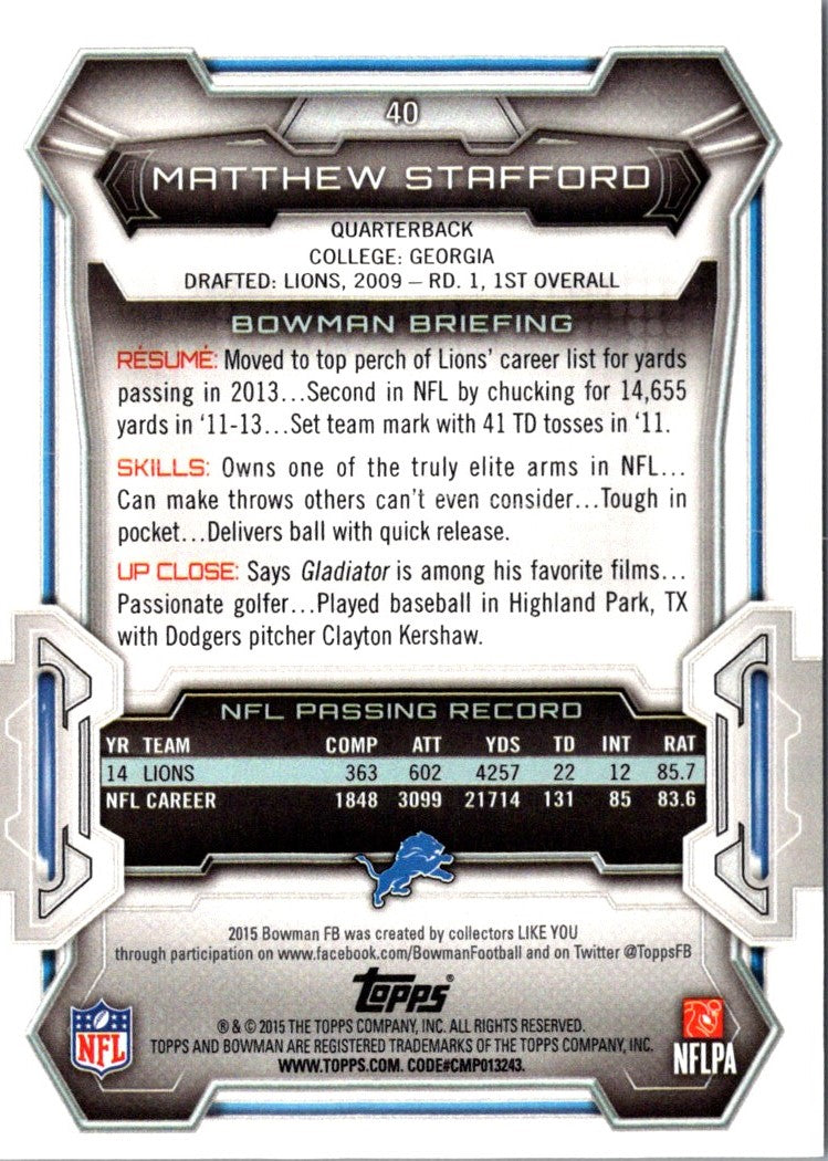 2015 Bowman Matthew Stafford