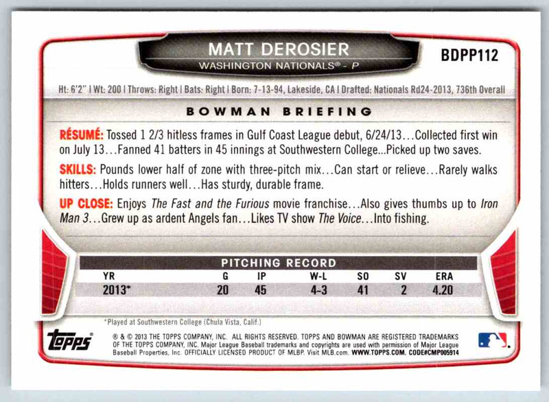 2013 Bowman Matt Derosier