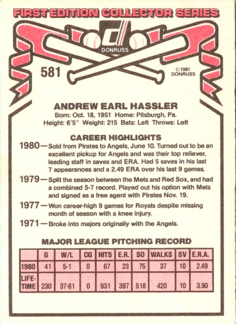 1981 Donruss Andy Hassler