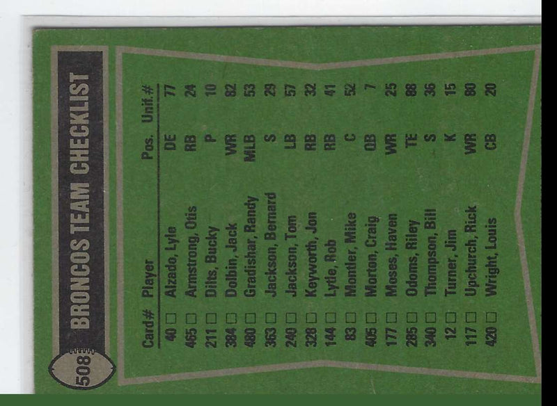 1978 Topps Otis Armstrong/Haven Moses/Bill Thompson/Rick Upchurch