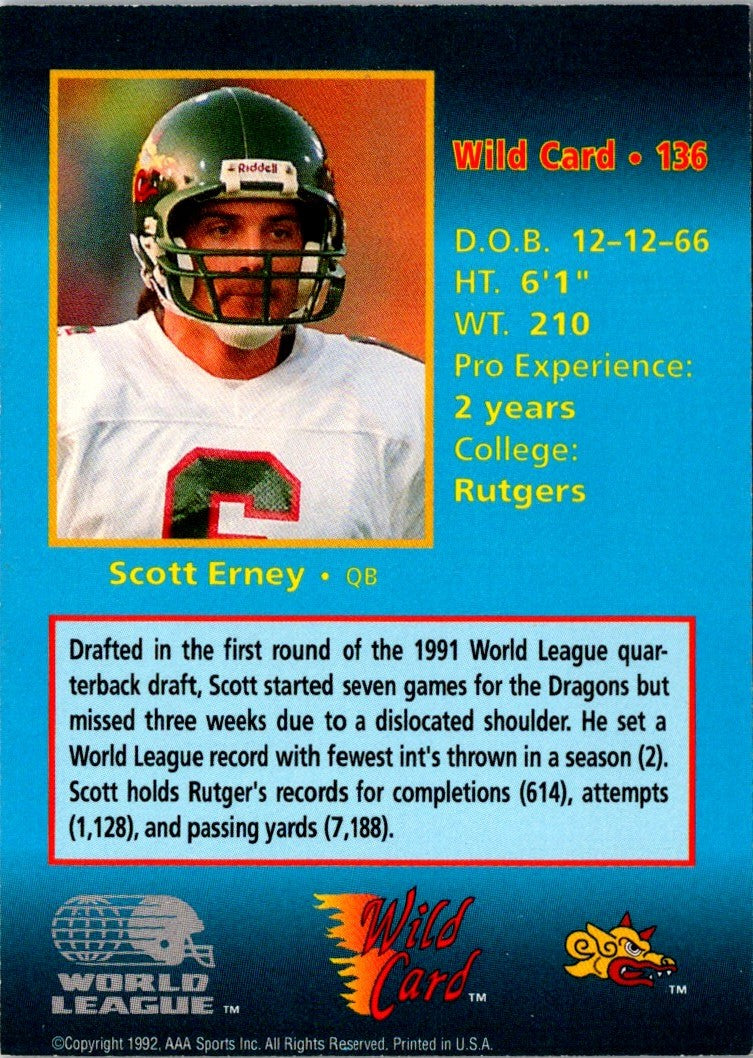 1992 Wild Card WLAF Scott Erney