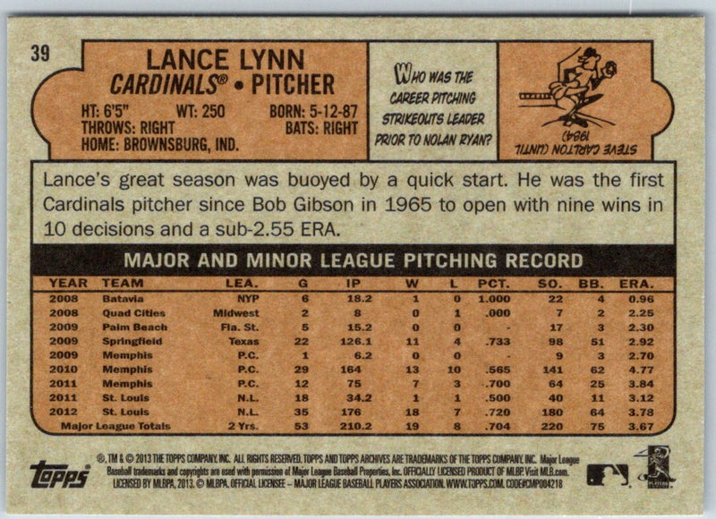 2013 Topps Archives Lance Lynn