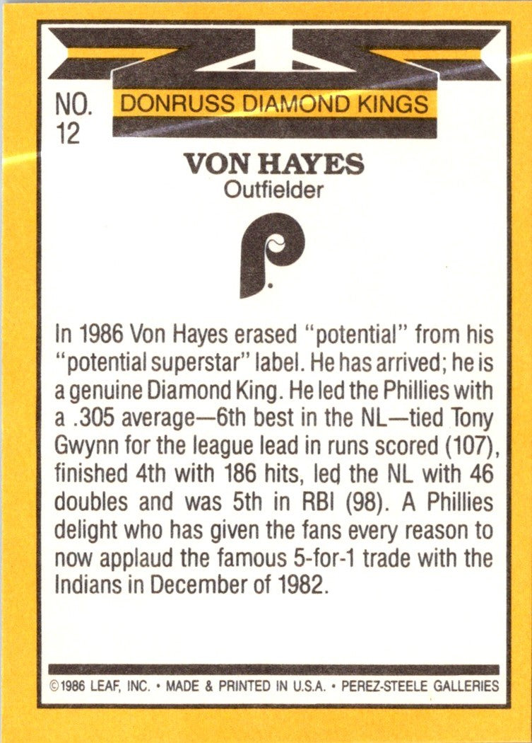 1987 Diamond Kings Von Hayes