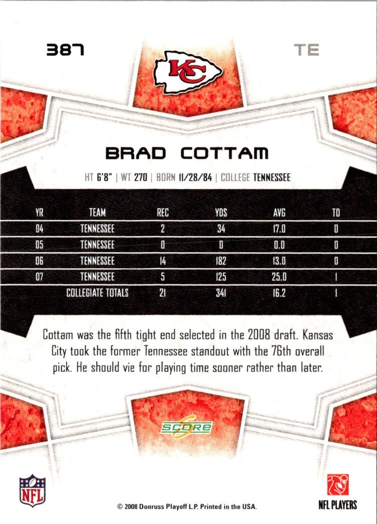 2008 Score Super Bowl XLIII Brad Cottam