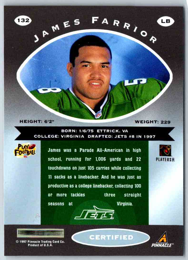 1997 Pinnacle Certified NFL James Farrior