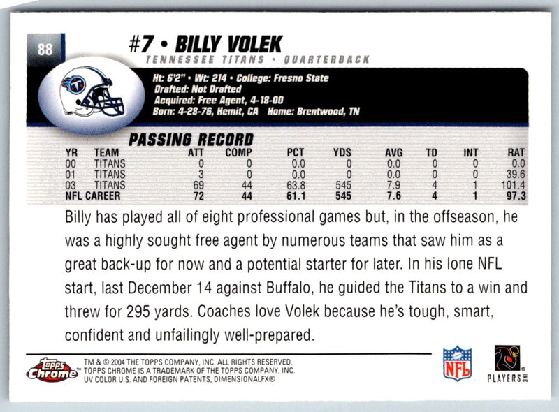 2004 Topps Chrome Billy Volek