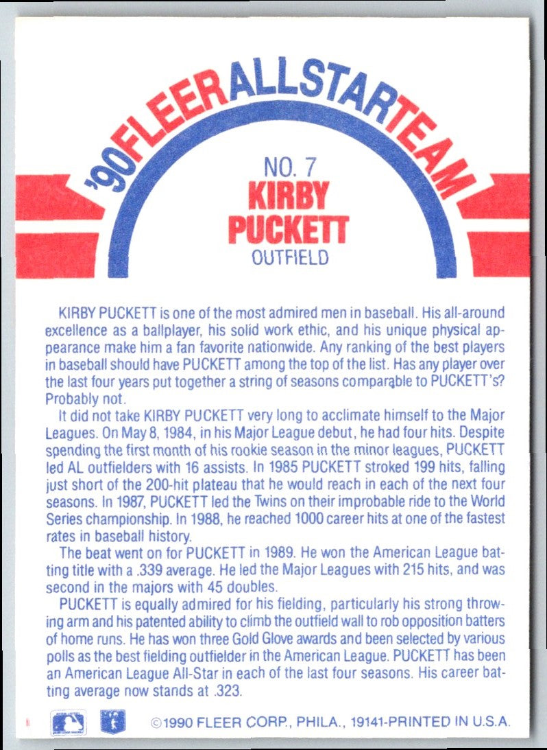 1990 Fleer All-Star Team Kirby Puckett