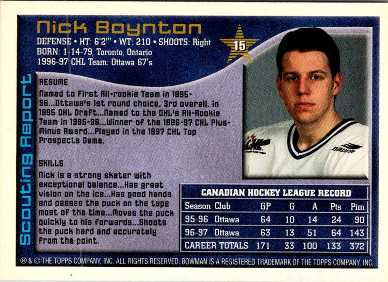 1997 Bowman CHL Nick Boynton