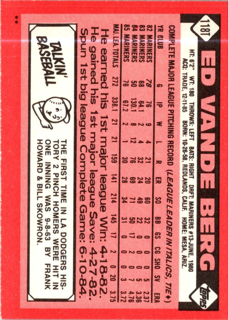 1986 Topps Traded Ed Vande Berg