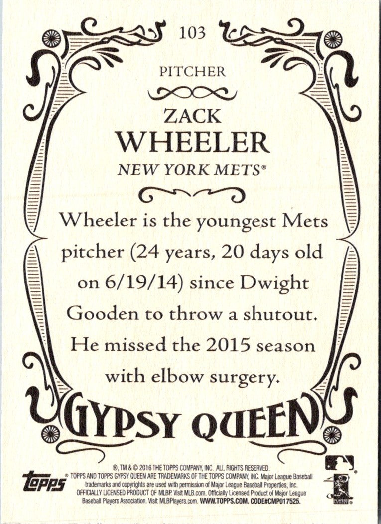 2016 Topps Gypsy Queen Zack Wheeler