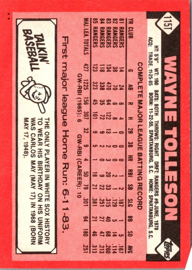 1986 Topps Traded Wayne Tolleson