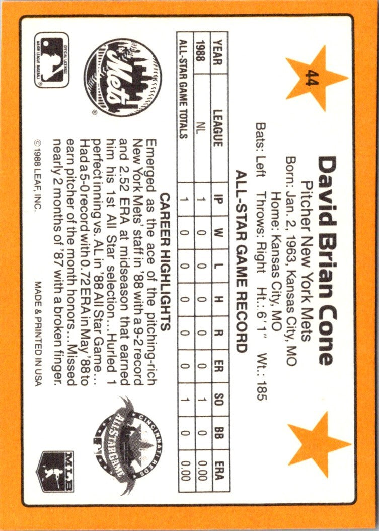 1989 Donruss All-Stars David Cone