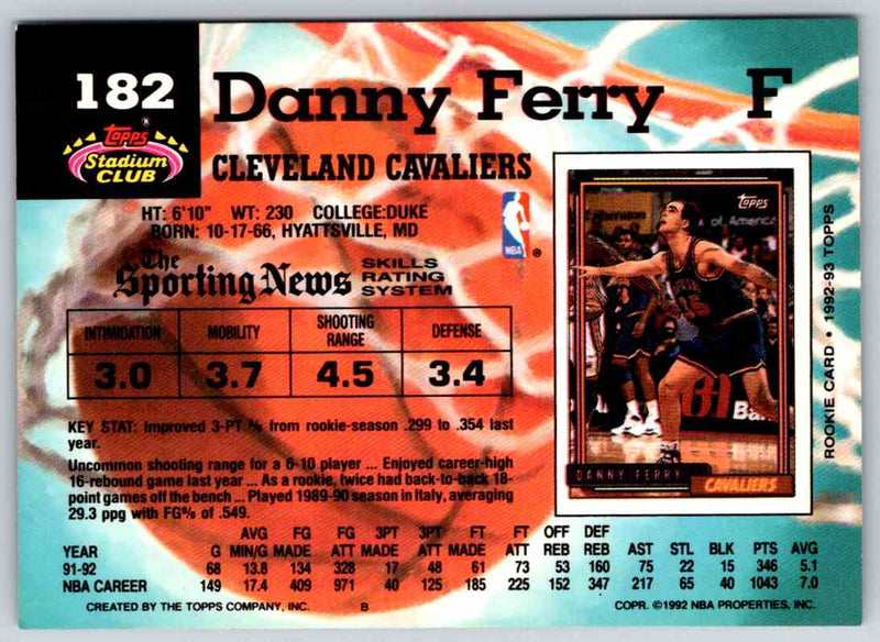 1992 Stadium Club Danny Ferry