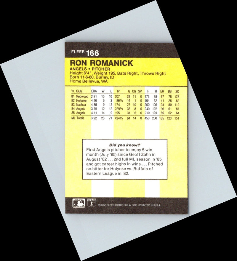 1986 Fleer Ron Romanick