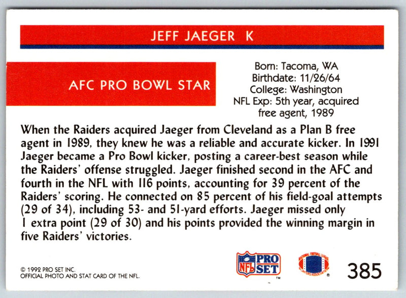 1992 Pro Set Jeff Jaeger