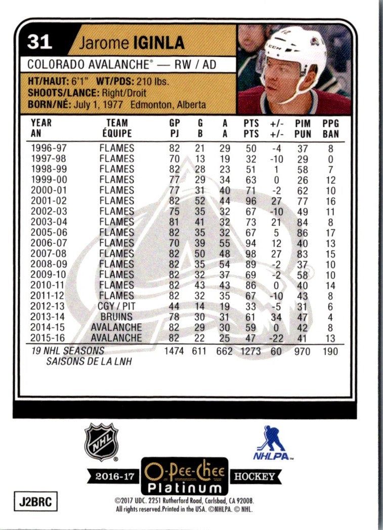 2016 O-Pee-Chee Platinum Jarome Iginla