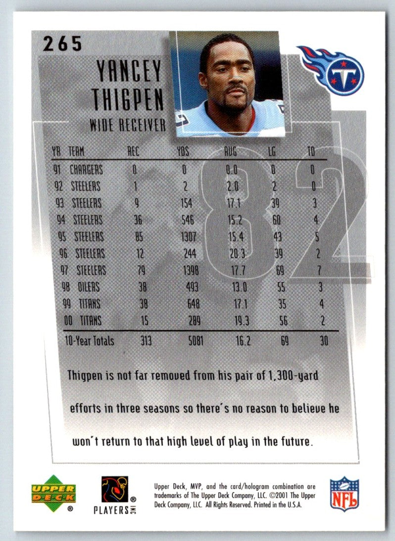 2001 Upper Deck MVP Yancey Thigpen