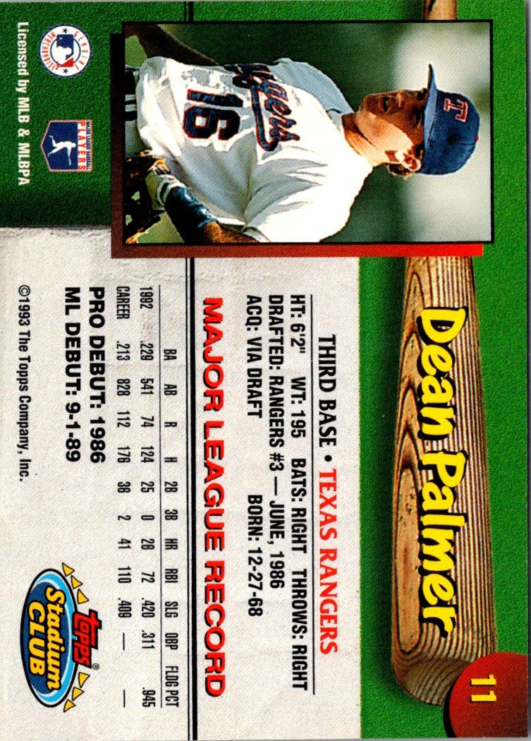 1993 Stadium Club Texas Rangers Dean Palmer