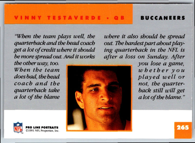 1991 Pro Line Portraits Vinny Testaverde