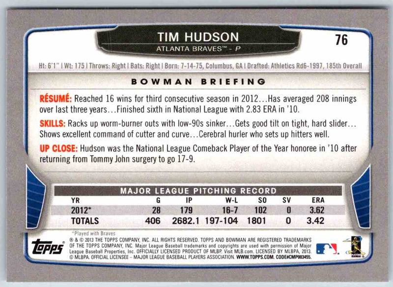 2013 Bowman Tim Hudson